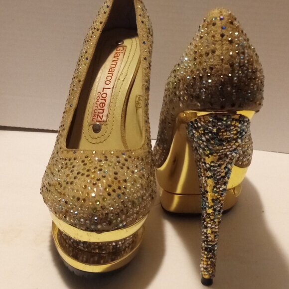 Gianmarco Lorenzi Sparkling Rhinestone Studded Platform Heels - Picture 4 of 7